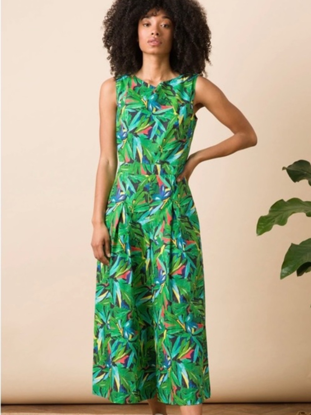 Emily and Fin Tropical Green XXL Sleeveless Maxi Jumpsuit Cocktail Resortwear - Picture 2 of 16